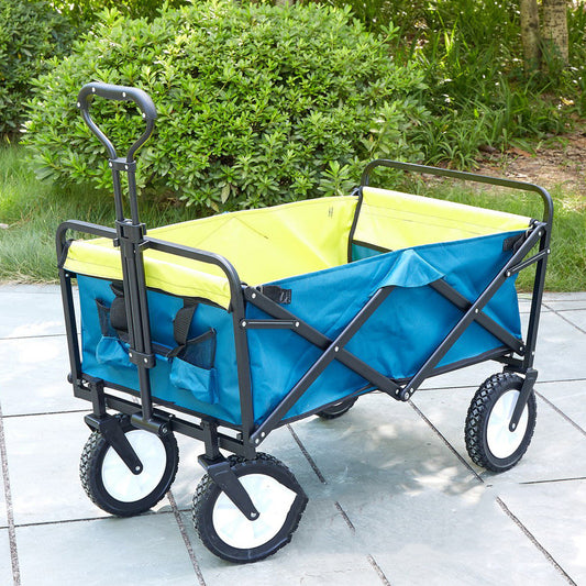 Carrito plegable de compras, resistente al aire última intervensión, plegable, para camping, jardín, playa, con ruedas universales, mango ajustable para compras (verde y azul)