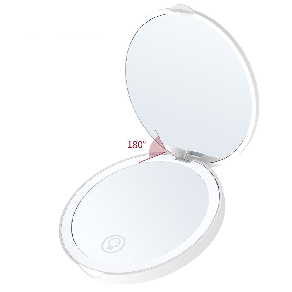 Espejo de maquillaje LED portátil, con aumento de 2X, recargable y portátil.