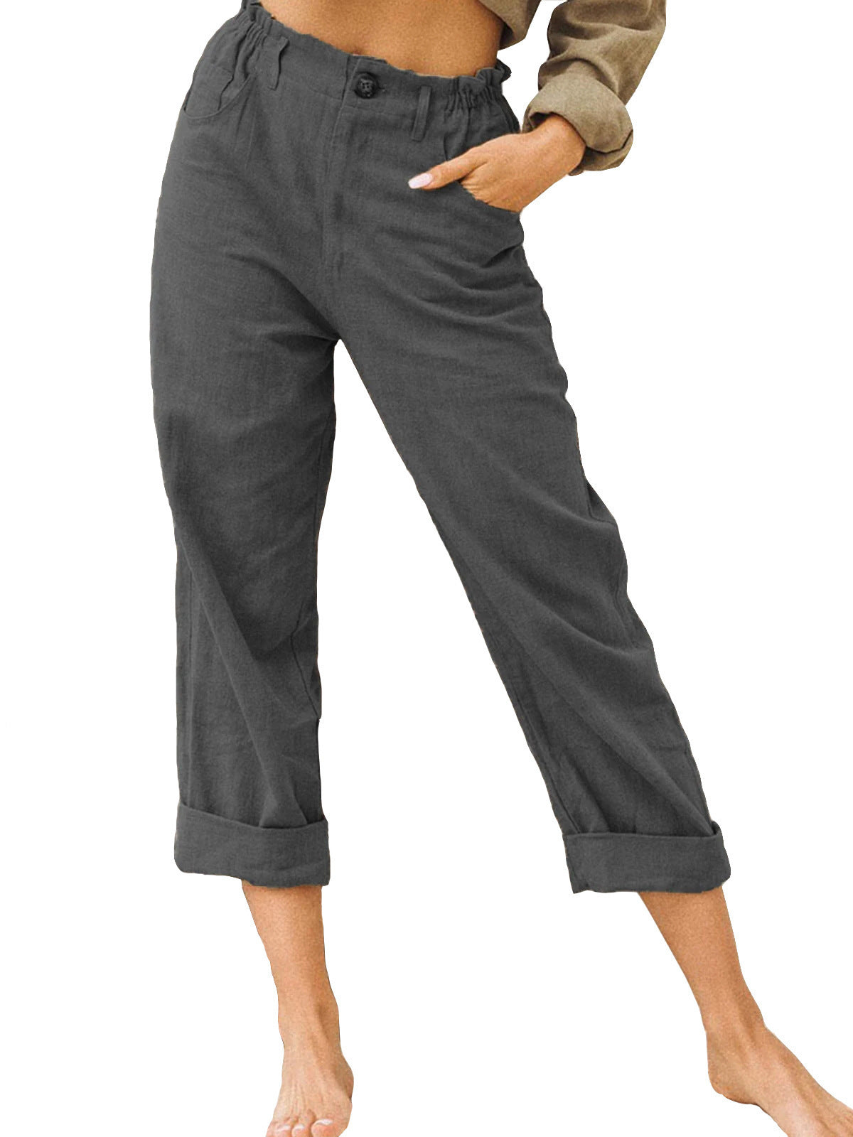 Pantalón Recto de Algodón y Lino | Cintura Alta Estilo Casual Elegante