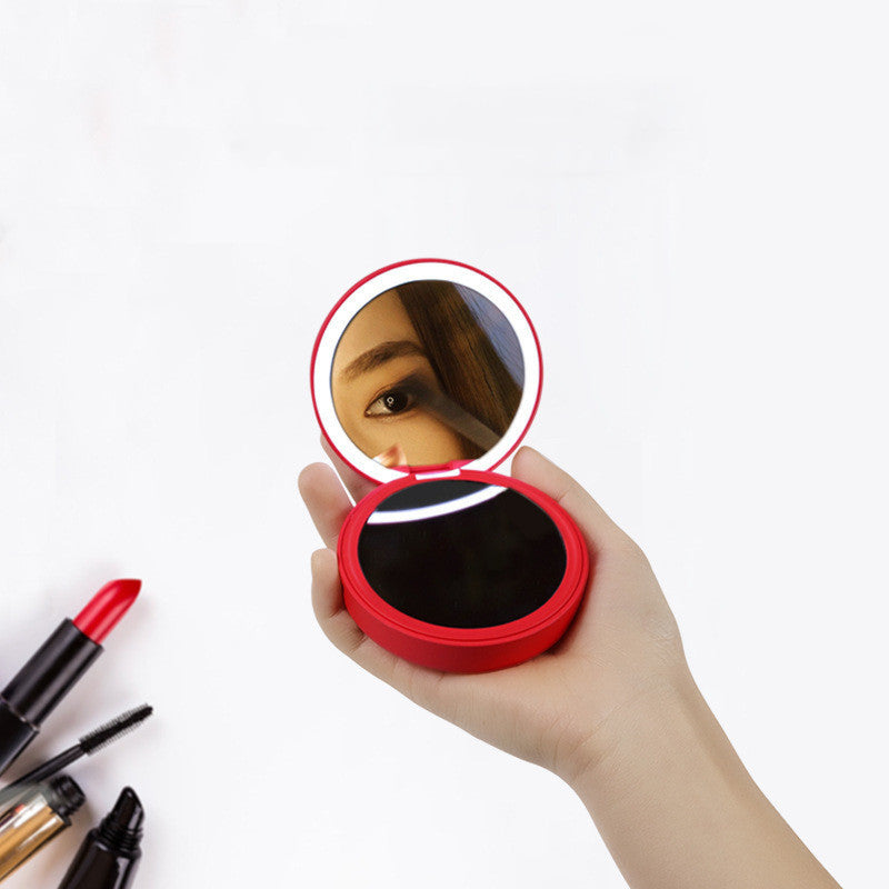 Espejo de maquillaje de doble cara con luz LED recargable
