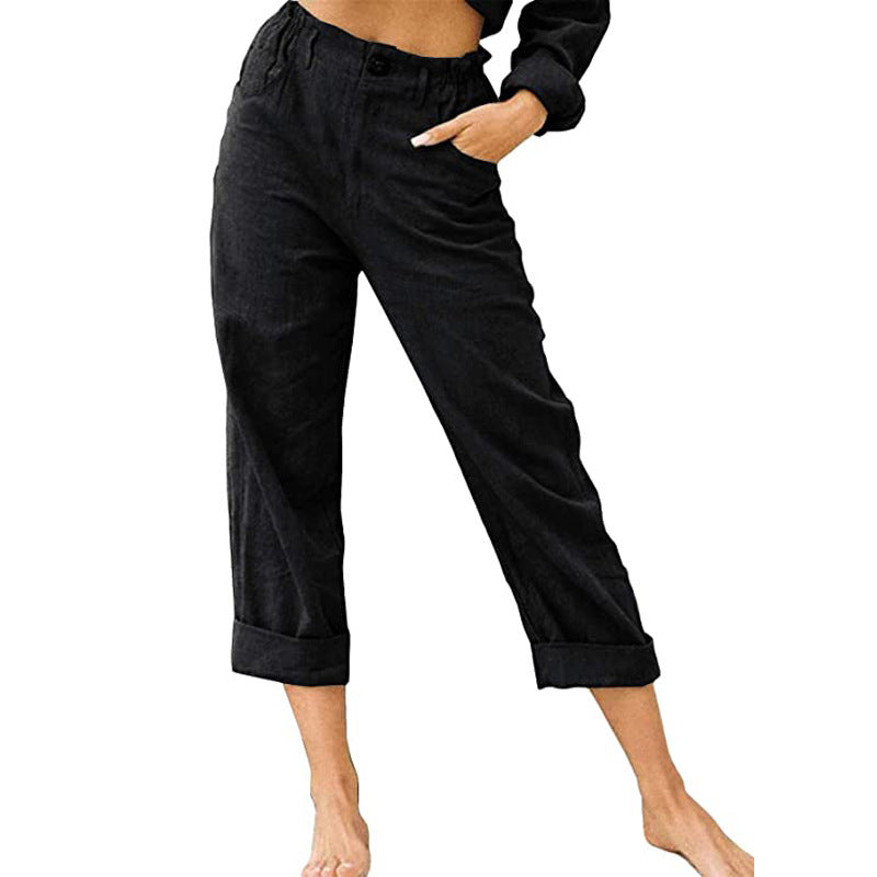 Pantalón Recto de Algodón y Lino | Cintura Alta Estilo Casual Elegante