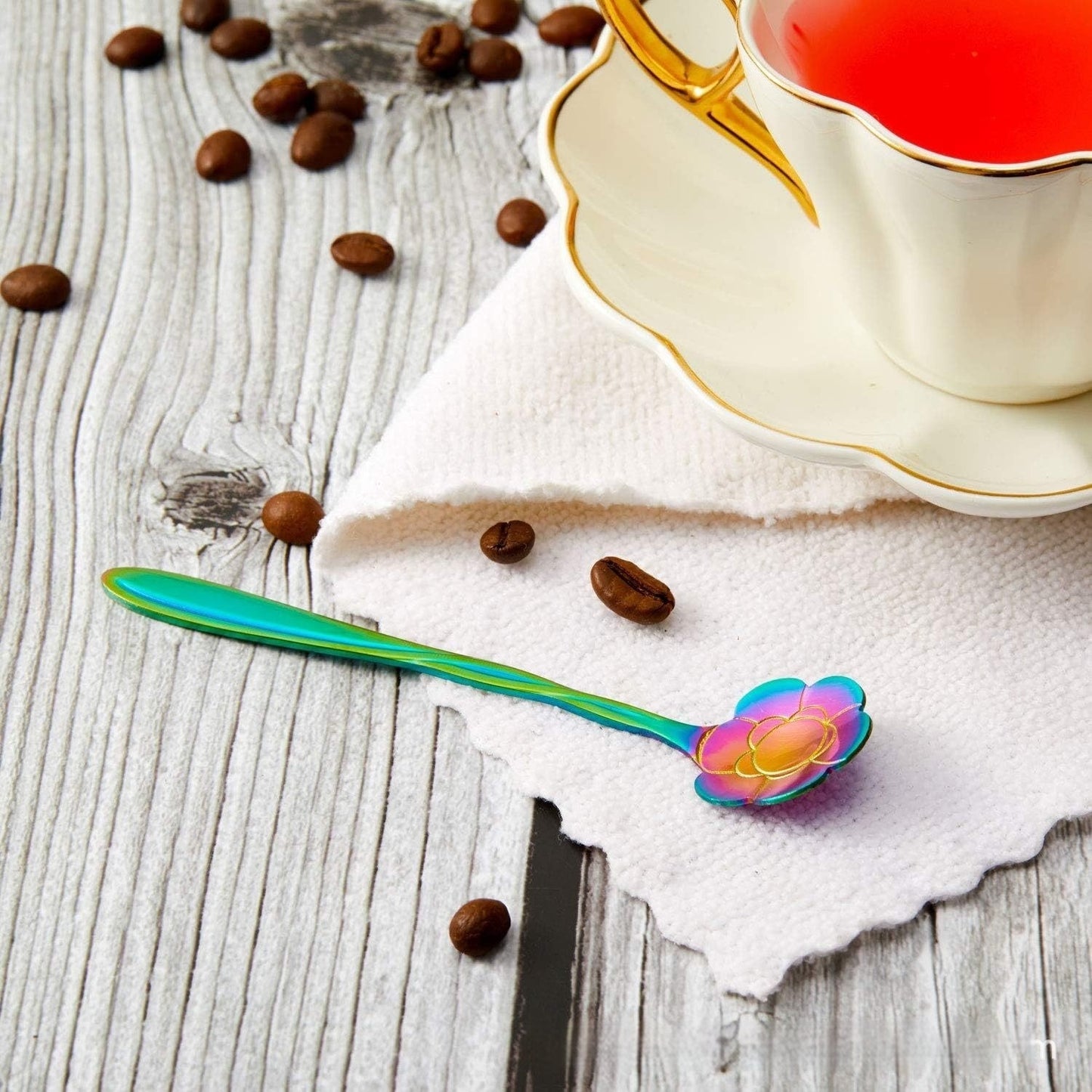 Juego de 8 Cucharas Rosa en Acero Inoxidable – Estilo Japonés Retro de Lujo