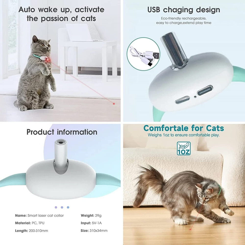 Juguete automático para gatos, Collar inteligente con láser, carga USB eléctrica, juguetes divertidos para gatitos, artículos interactivos de entrenamiento para mascotas