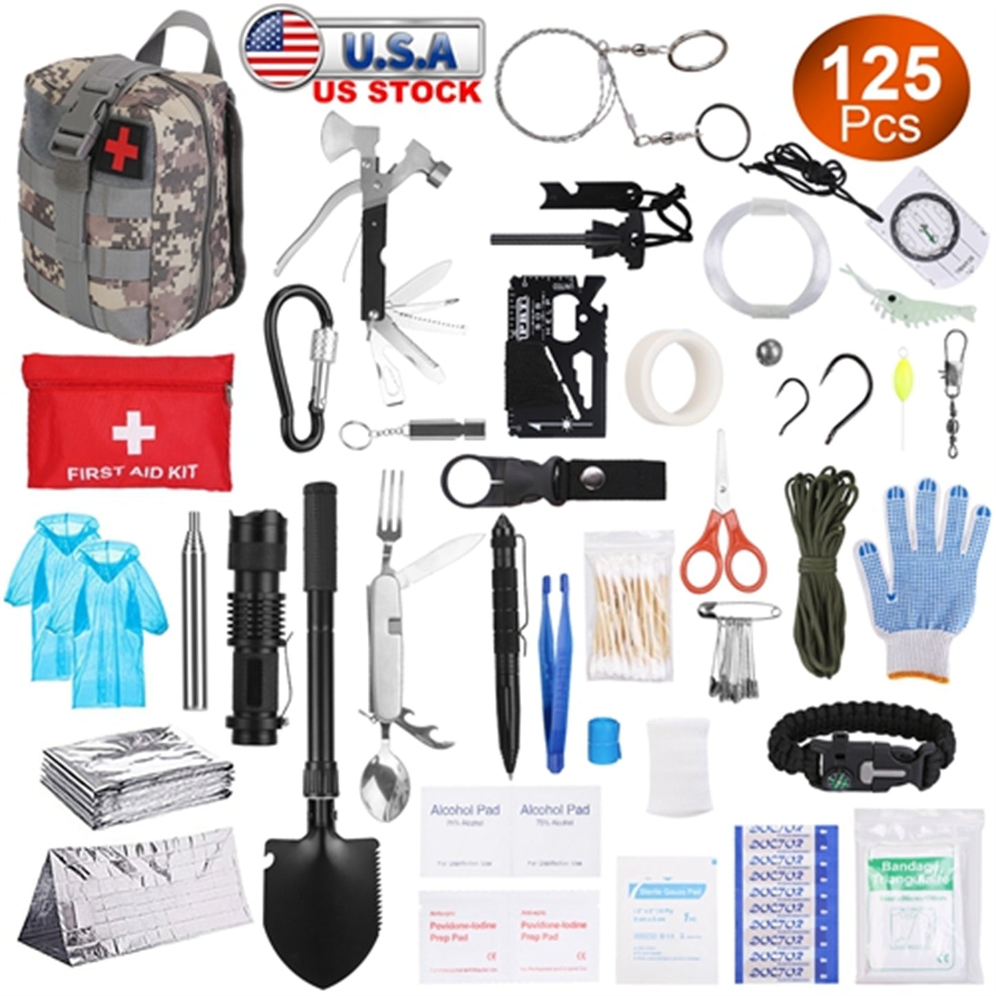 Kit de supervivencia 125 en 1, herramientas y suministros de emergencia, senderismo.