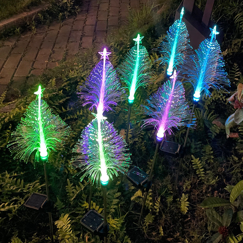 Luz solar de Navidad con pentagrama de fibra óptica para exteriores, arbolitos de luces de fibra óptica muy luminosos