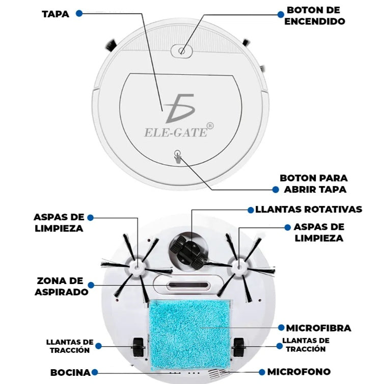 Robot Aspirador y Fregasuelos Inteligente Recargable | Limpieza Automática 3 en 1