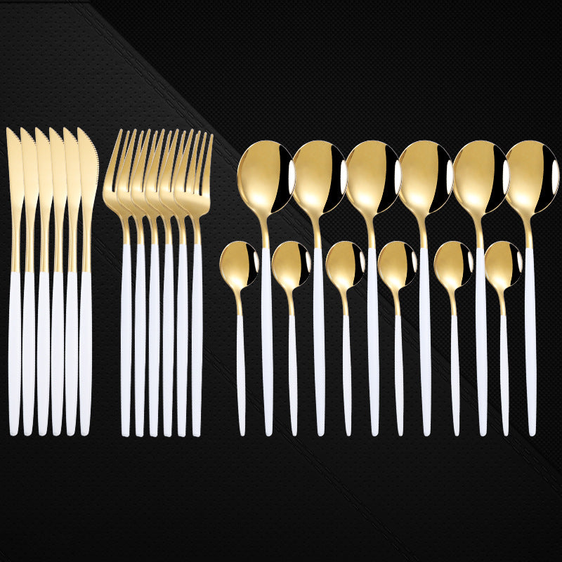 Juego de Cubiertos de Lujo 24 Piezas en Acero Inoxidable 410 – Vajilla Occidental Estilo Portugués