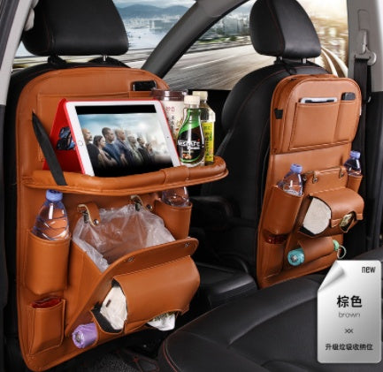 Organizador Colgante de Asiento para Auto | Bandeja + Bote de Basura + Múltiples Bolsillos