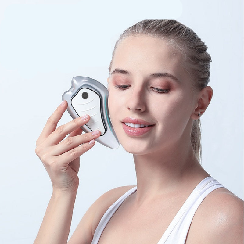 Masajeador Facial vibratorio calentado, tablero eléctrico Gua Sha, terapia de luz roja y azul, belleza de Color, estiramiento Facial, adelgazamiento