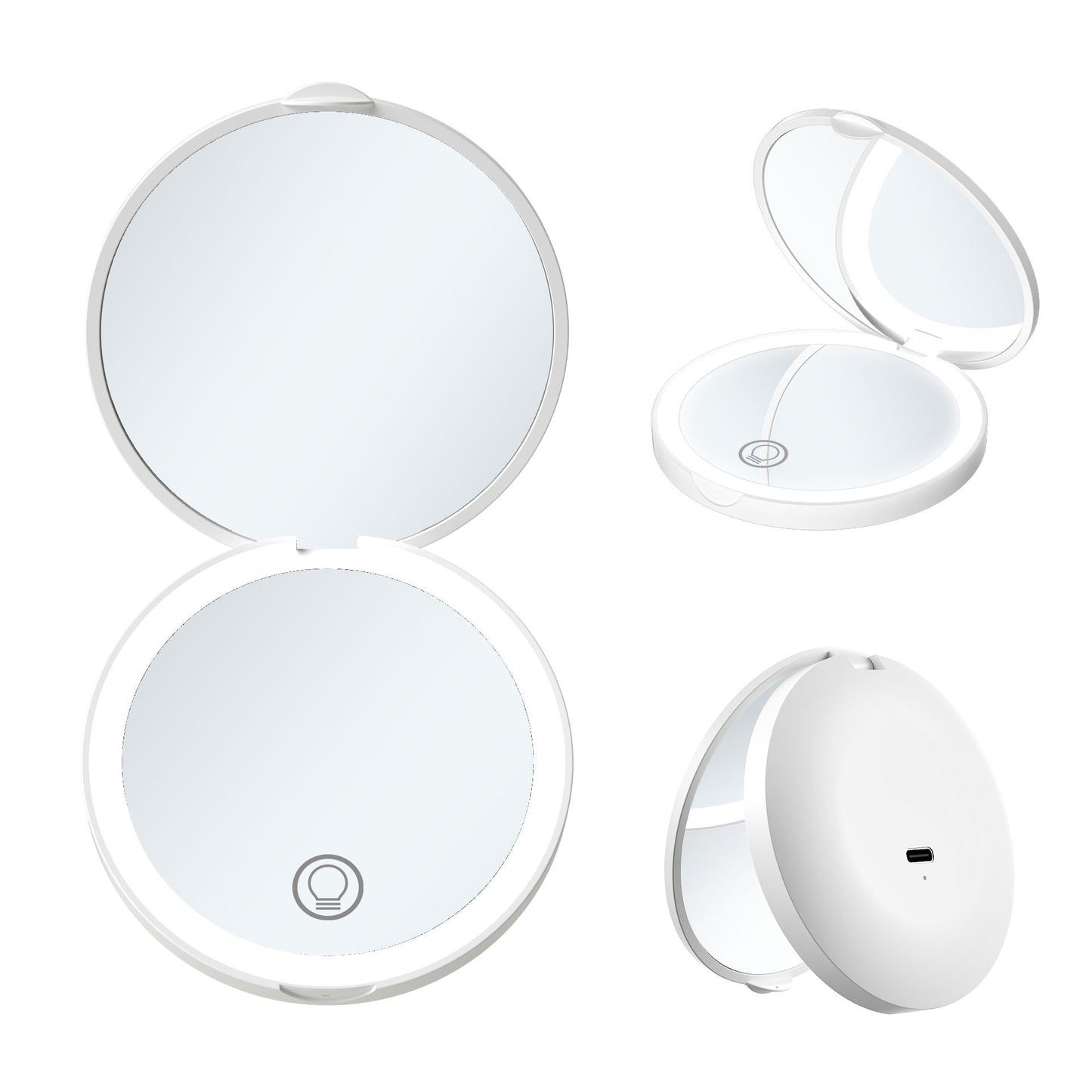 Espejo de maquillaje LED portátil, con aumento de 2X, recargable y portátil.