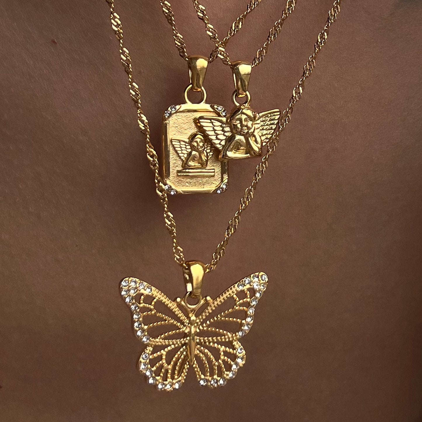 ollar con colgante de ángel, collar de Cupido de ángel de marca cuadrada, collar en dorado