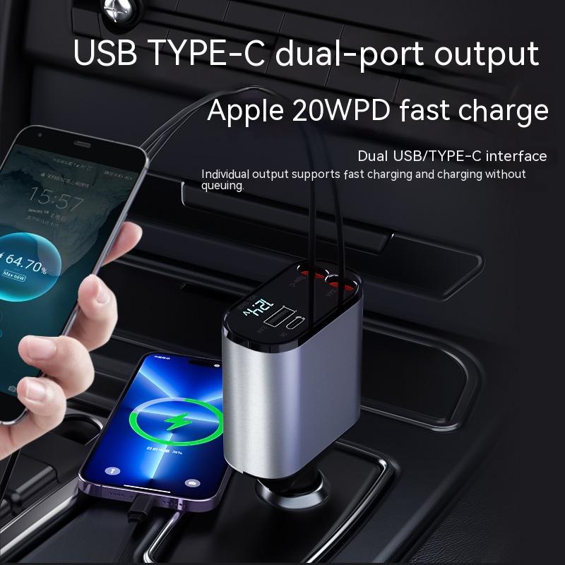 Cargador de coche de metal, encendedor de cigarrillos de carga súper rápido de 100W, adaptador USB y TYPE-C