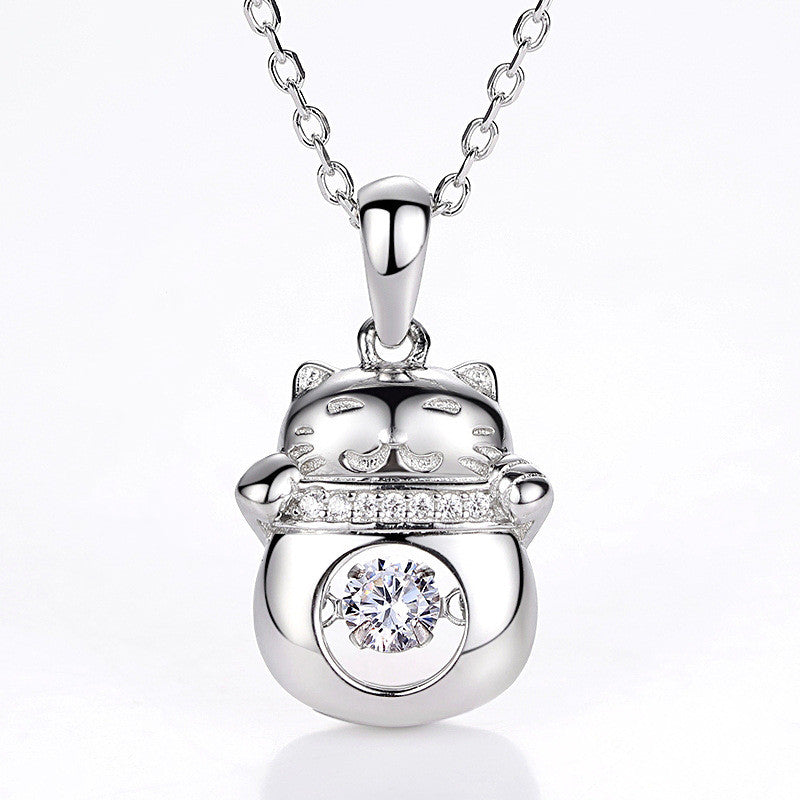 Collar Gato de la Suerte en Plata S925 con Moissanita