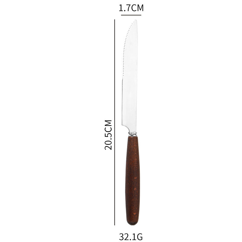 Set de Cuchillo, Tenedor y Cucharas Mango Efecto Madera – Acero Inoxidable Premium