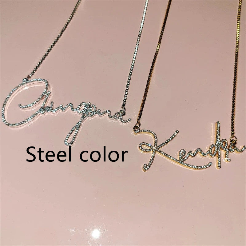 Collar con el dije de nombre personalizado, creación escrita a mano de cristal, collar con  letras inglesas de acero inoxidable