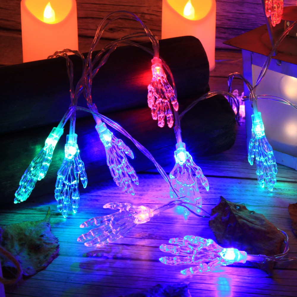 Guirnalda de luces LED, mano de fantasma de Halloween para Halloween, decoraciones impermeables para exteriores, decoraciones de lámpara blanca cálida para interiores de Halloween