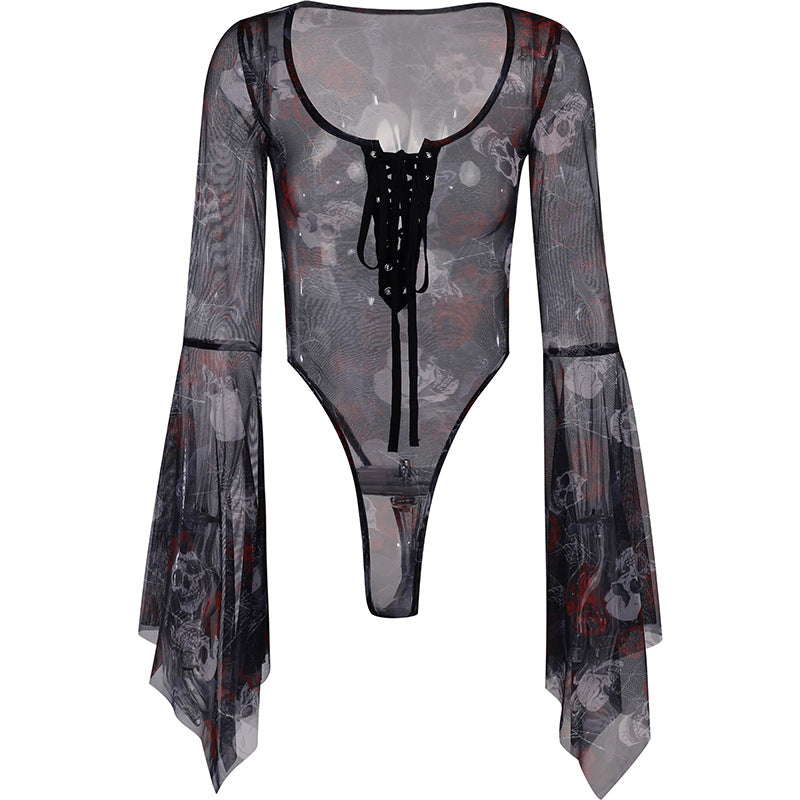 Women's New Halloween Long Sleeve Bodysuit