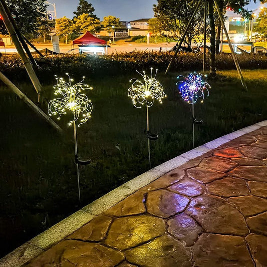 Imitación fuegos artificiales con enchufe de tierra, alambre de cobre LED en forma de estadillo de luces, luces también de carga solar, multifunción