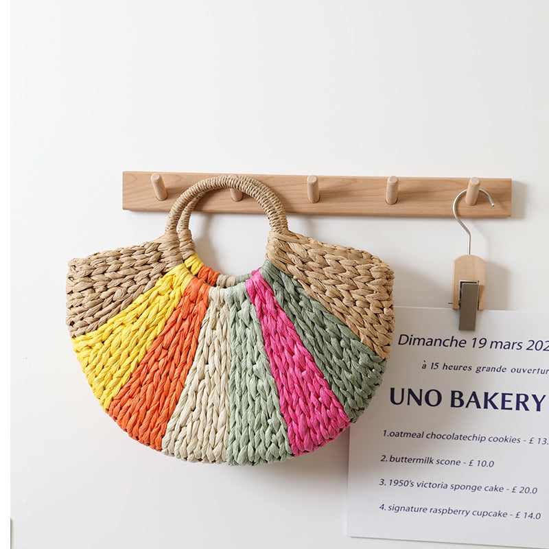 Bolsa de playa de paja, trenzada en colores combinados, ideal para tu outfit de playa, fresco y elegante