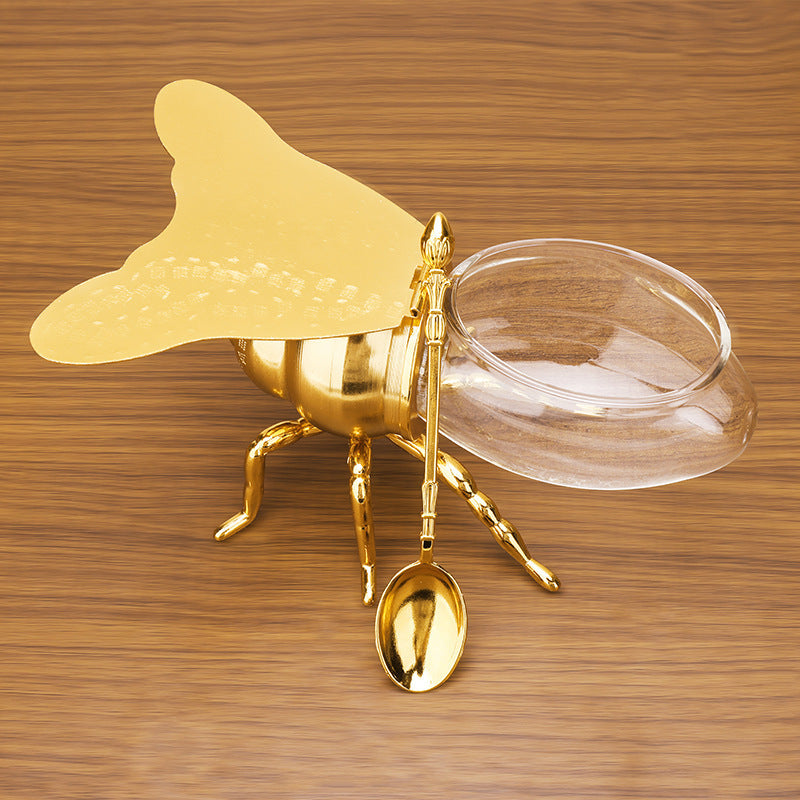 Tarro de miel con forma de abeja y cuchara, versátil y novedoso, ideal para condimentos, aceite