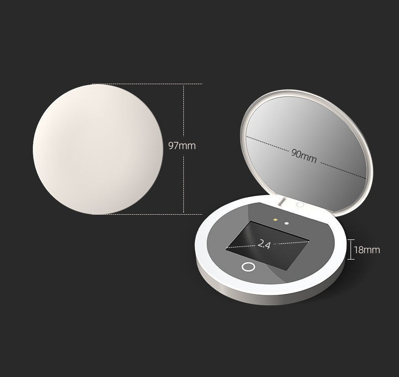 Espejo de maquillaje inteligente con protección solar UV y luz LED de mano