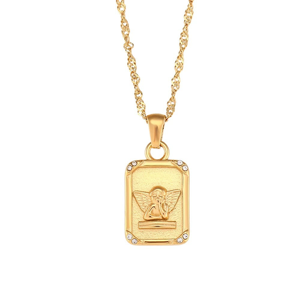ollar con colgante de ángel, collar de Cupido de ángel de marca cuadrada, collar en dorado
