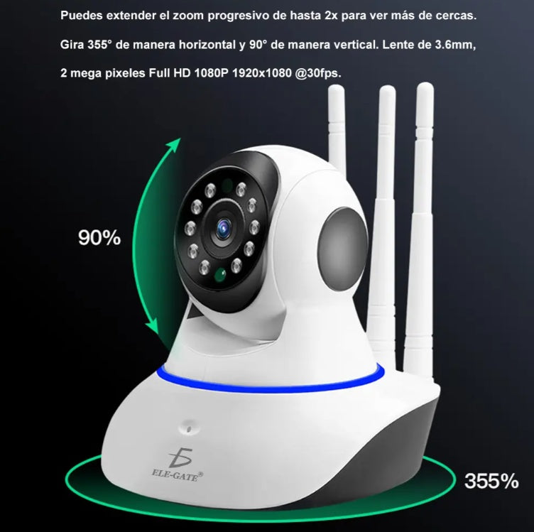Cámara IP Wifi 3 Antenas Full HD 1080p – Visión Nocturna + Detección de Movimiento 🛡️📲