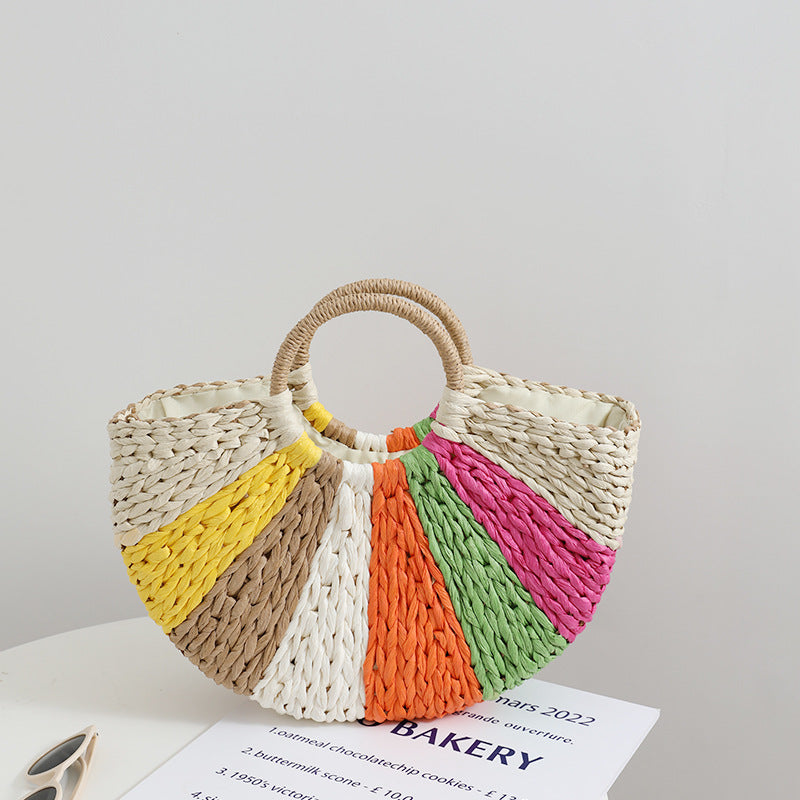 Bolsa de playa de paja, trenzada en colores combinados, ideal para tu outfit de playa, fresco y elegante