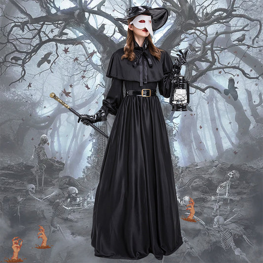 Traje de bruja medieval, Disfraz de Halloween, traje negro