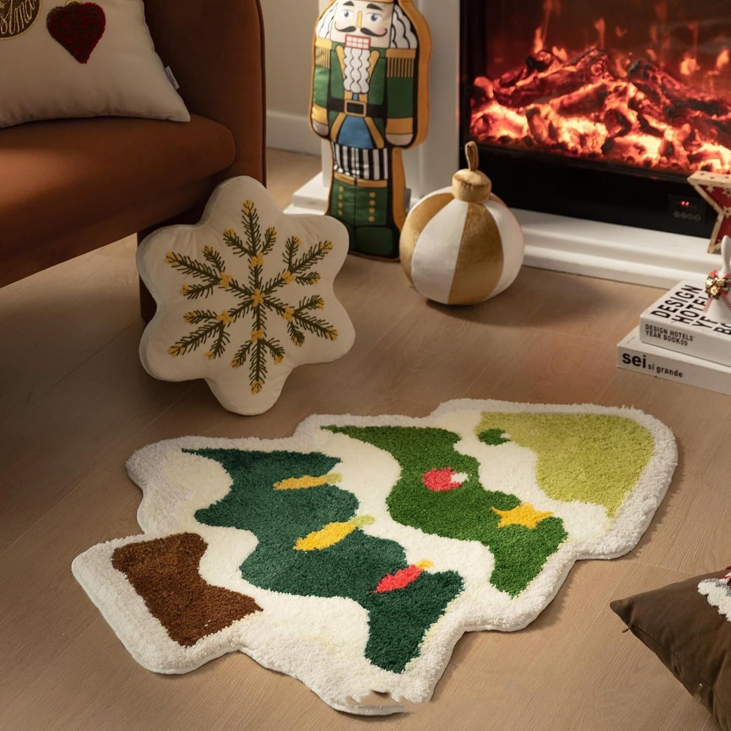 Alfombra de cachemira decorativa con forma de árbol de Navidad nórdico