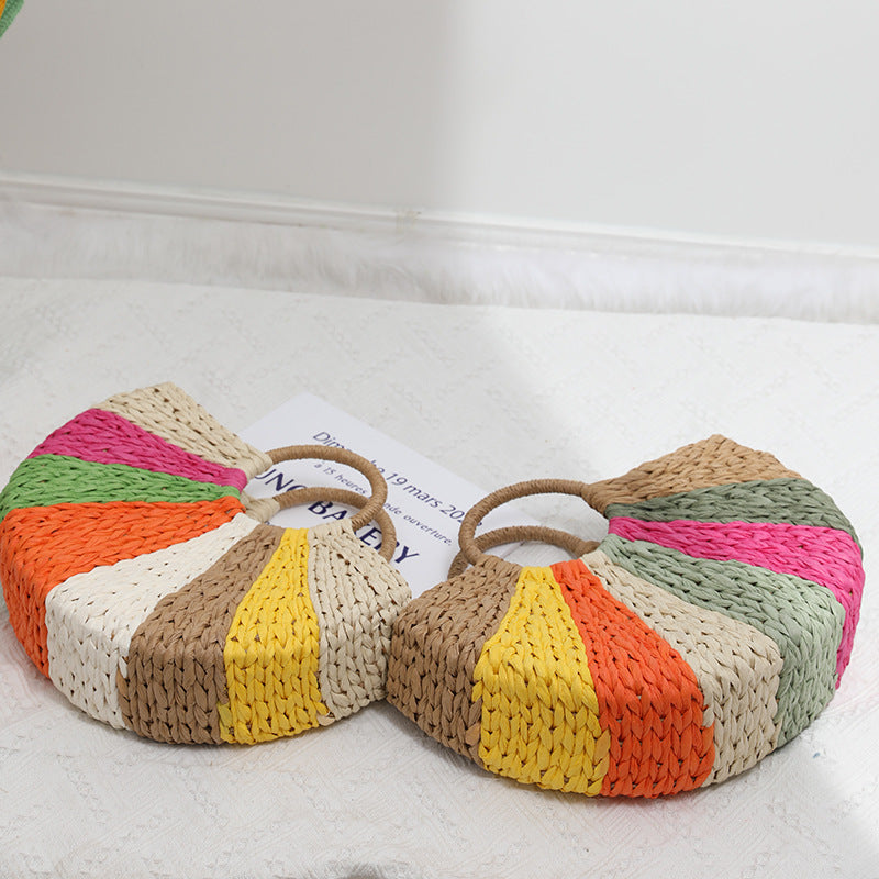 Bolsa de playa de paja, trenzada en colores combinados, ideal para tu outfit de playa, fresco y elegante