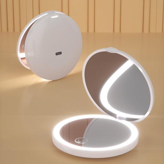 Espejo de maquillaje LED portátil, con aumento de 2X, recargable y portátil.