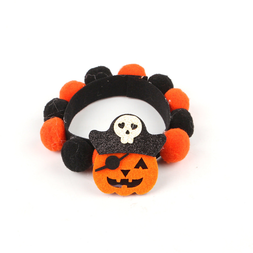 Accesorios de calabaza para el cuello, collar de bola de piel para mascotas de Halloween