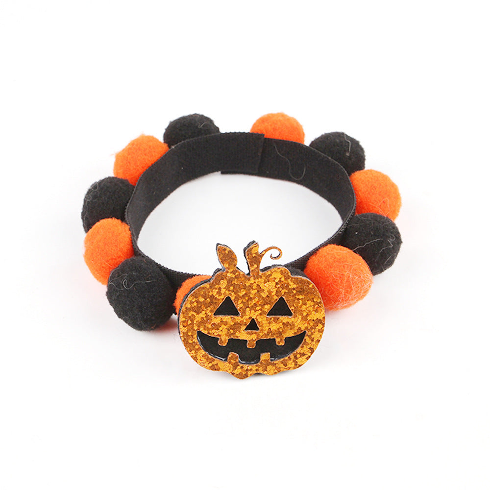 Accesorios de calabaza para el cuello, collar de bola de piel para mascotas de Halloween