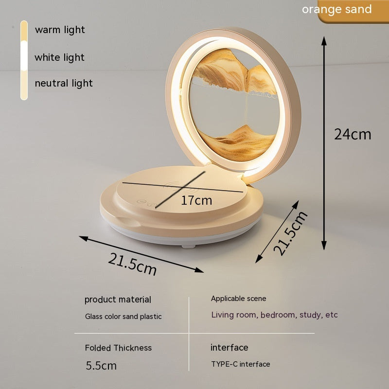 Lámpara de mesa con luz LED regulable, USB 3D reloj de arena en movimiento, de noche es luz nocturna (azul), cargador de celular