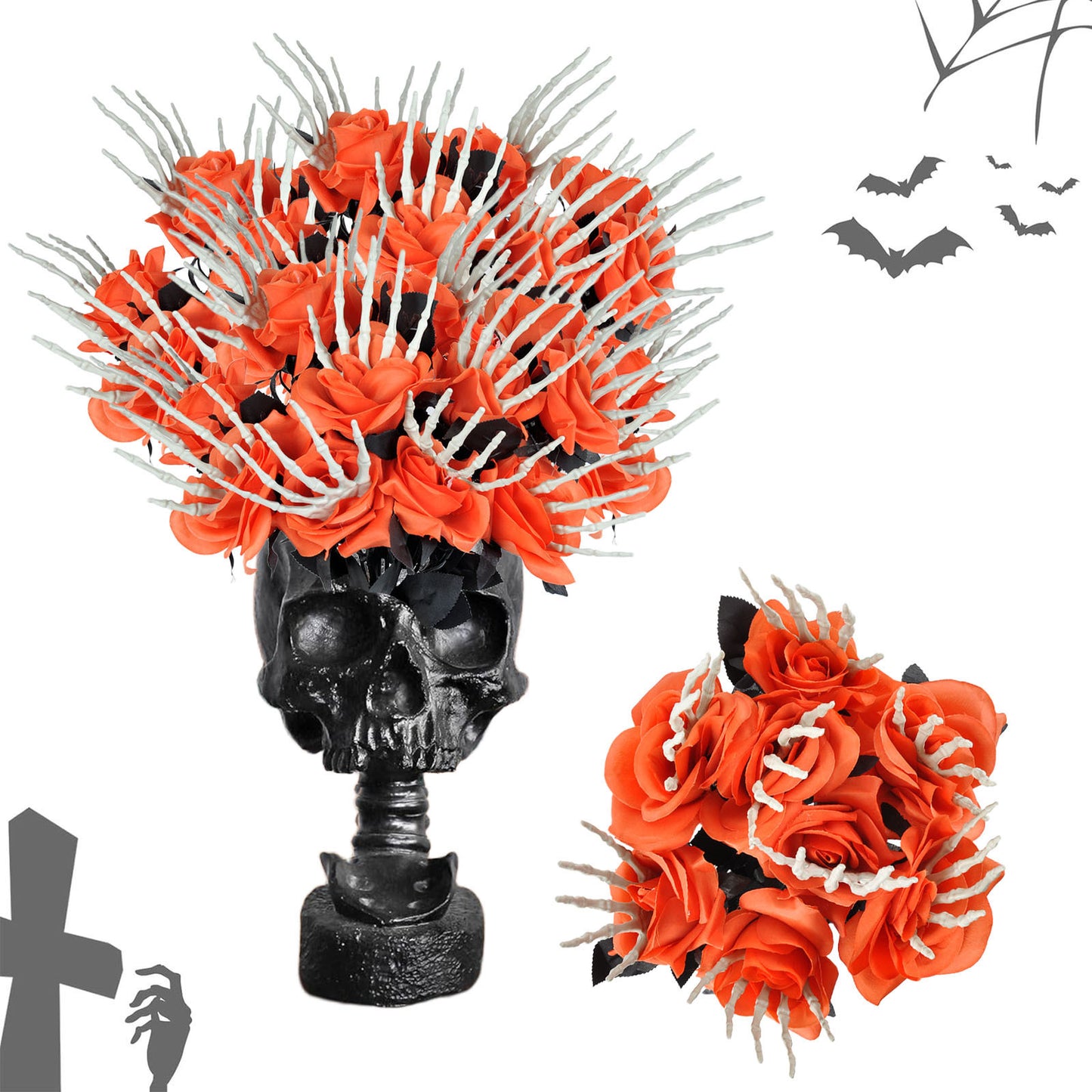 Adorno de Mano Esquelética con Rosa – Horror Halloween Decoration 🎃