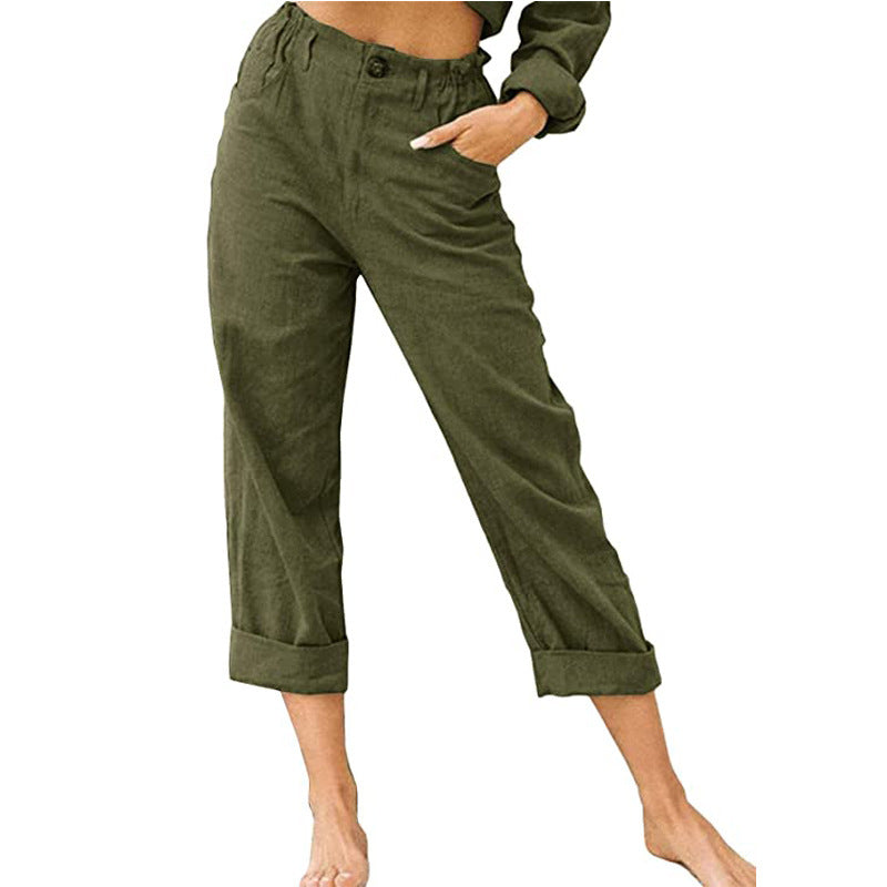 Pantalón Recto de Algodón y Lino | Cintura Alta Estilo Casual Elegante