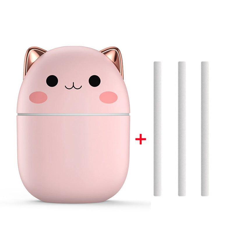 Humidificador de aire con diseño de gato, ultra silencioso, USB, purificador de aire con LED